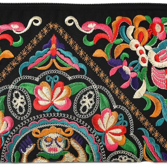 Embroidered Boho Wristlet Clutch Small Women's Evening Beach Bag Gift - Picture 1 of 8